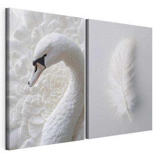Lámina modular sobre lienzo Una pluma blanca y un cisne