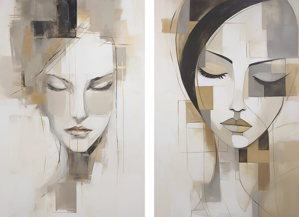 Two paintings of women's faces