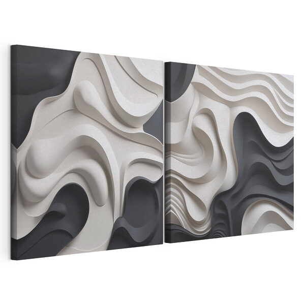 Lámina modular sobre lienzo - Formas fluidas en tonos monocromáticos
