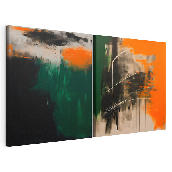 Lámina modular sobre lienzo Dos obras de arte en naranja y negro