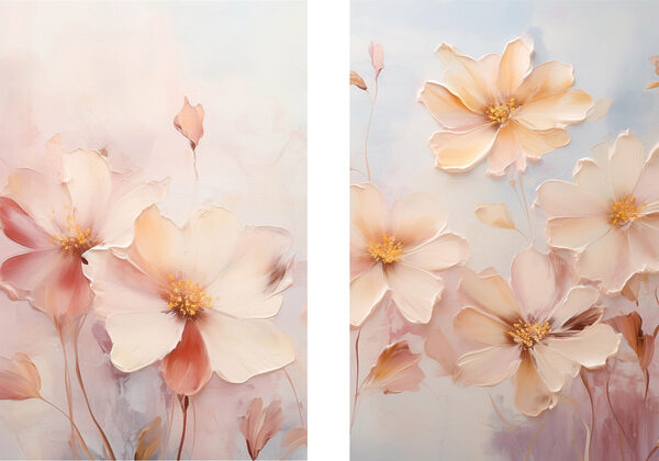 Painting of flowers on a blue background