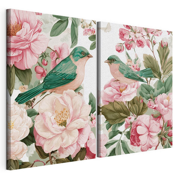 Lámina modular sobre lienzo Lámina modular sobre lienzo Dos pájaros sobre una flor (SKU: m30386)