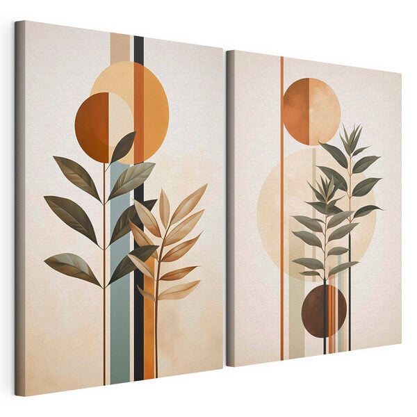 Lámina modular sobre lienzo Lámina modular sobre lienzo Dos imágenes de plantas y círculos (SKU: m30392)