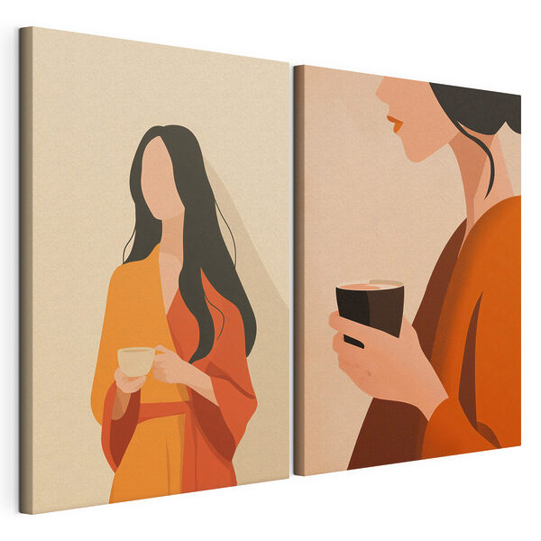 Lámina modular sobre lienzo Lámina modular sobre lienzo Mujer con una taza de café en la mano (SKU: m30420)