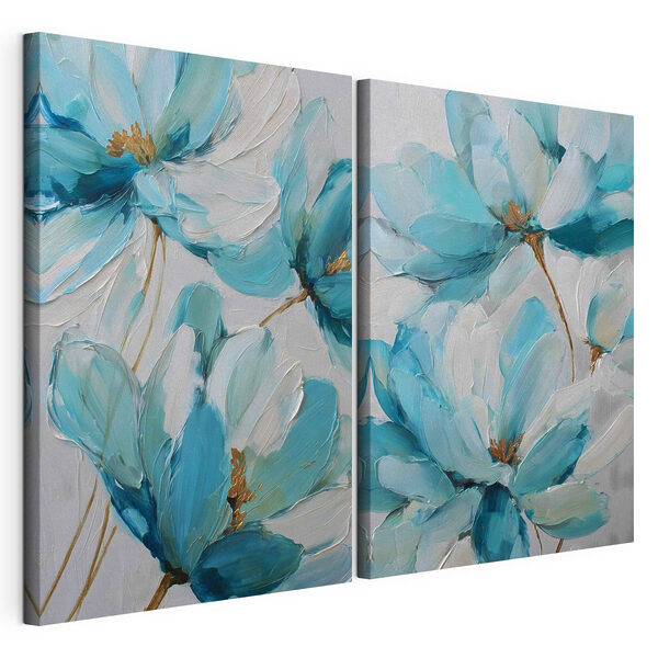 Lámina modular sobre lienzo Lámina modular sobre lienzo Flores de colores vivos en suaves tonos azules (SKU: m30430)