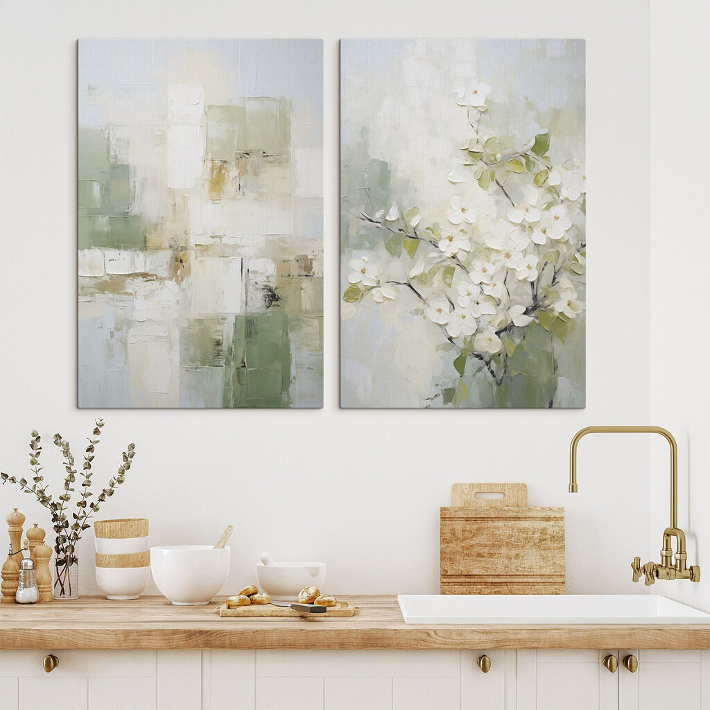Painting of a tree with white flowers
