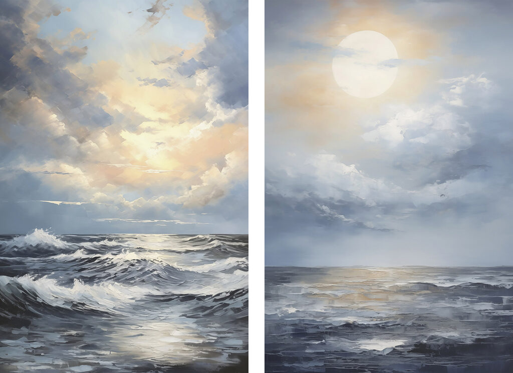 Painting of a sea and the sun