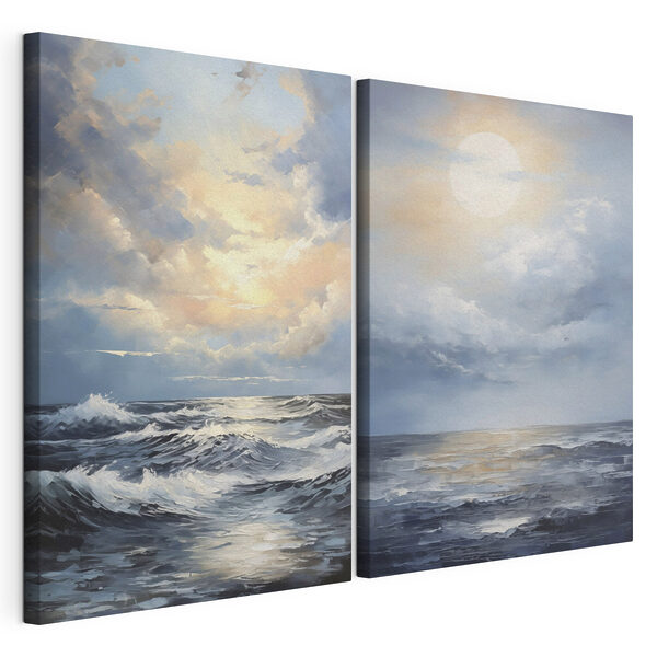 Lámina modular sobre lienzo Cuadro en el que se representa el mar y el sol