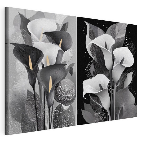 Lámina modular sobre lienzo Lámina modular sobre lienzo Delicadas flores en una elegancia monocromática (SKU: m30455)