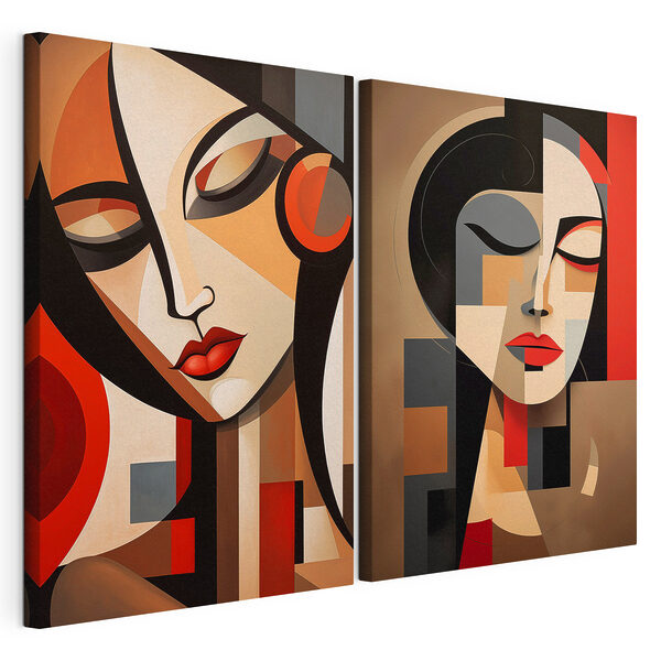 Lámina modular sobre lienzo Dos cuadros de mujeres con colores diferentes