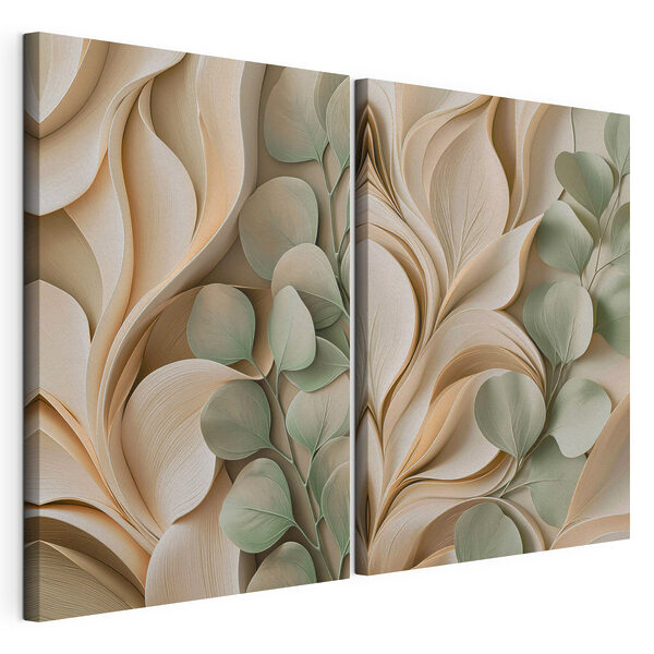 Lámina modular sobre lienzo Lámina modular sobre lienzo Curvas naturales y hojas verdes y suaves (SKU: m30463)