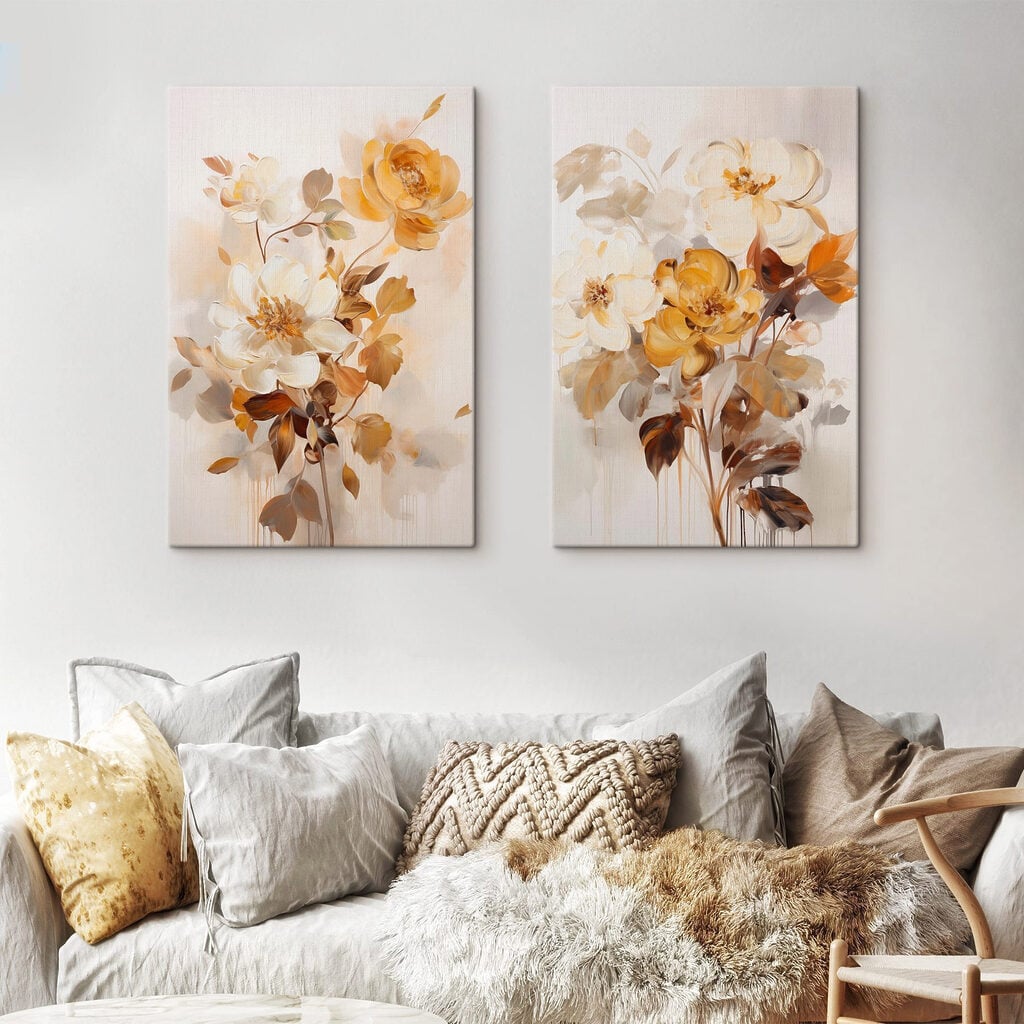 Painting of flowers on a white surface