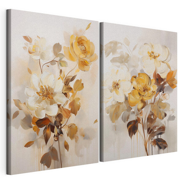 Lámina modular sobre lienzo Pintura de flores sobre una superficie blanca