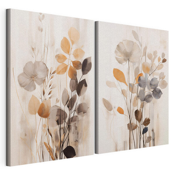 Lámina modular sobre lienzo Pintura de flores y hojas