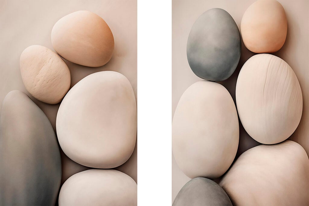 Group of white and grey eggs