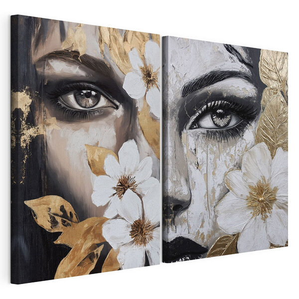 Lámina modular sobre lienzo Lámina modular sobre lienzo Cuadro que representa el rostro de una mujer con flores (SKU: m30495)