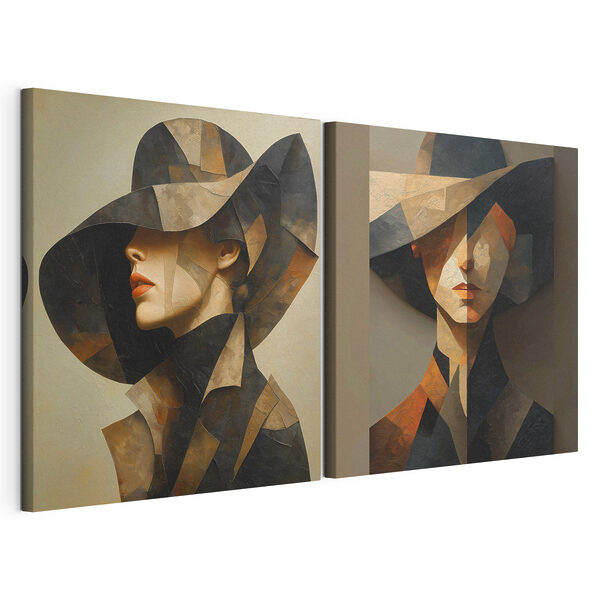 Lámina modular sobre lienzo Collage de un cuadro en el que aparece una mujer con sombrero