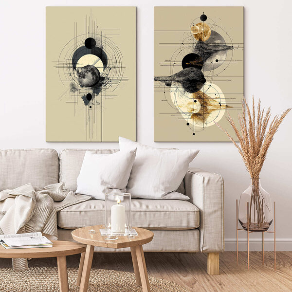 Two images of planets and circles