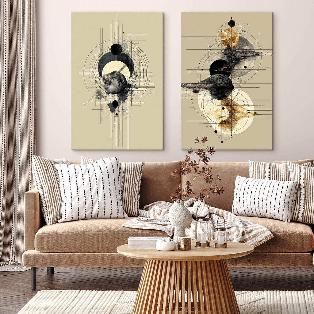 Two images of planets and circles