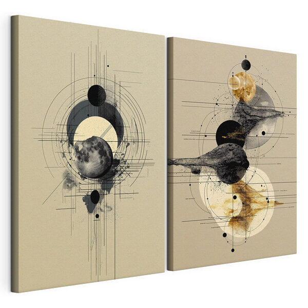Lámina modular sobre lienzo Lámina modular sobre lienzo Dos imágenes de planetas y círculos (SKU: m30512)