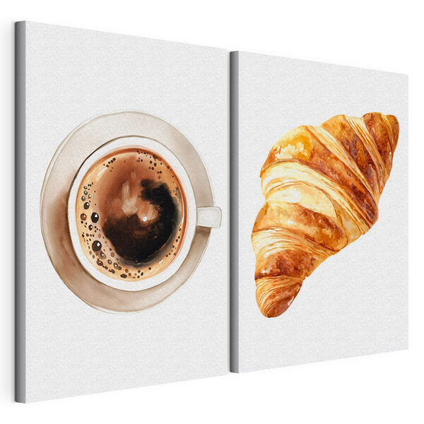Lámina modular sobre lienzo Lámina modular sobre lienzo Un croissant y una taza de café (SKU: m30515)