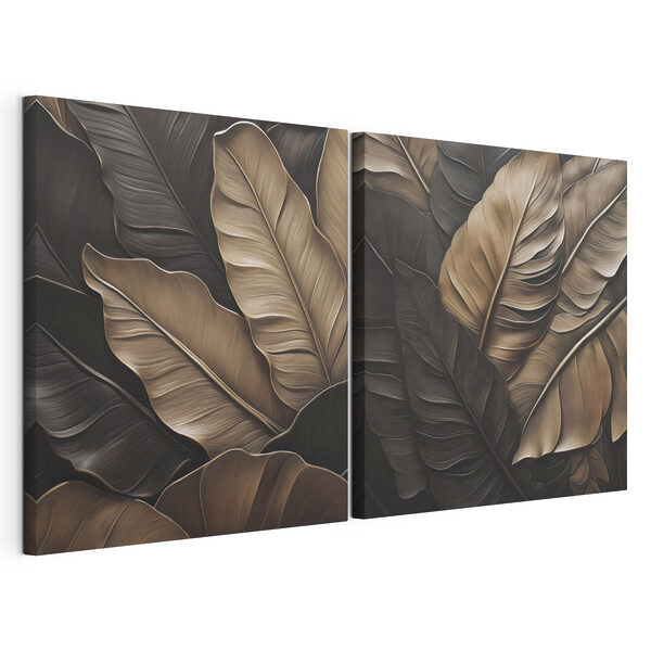 Lámina modular sobre lienzo Lámina modular sobre lienzo Hojas que se mecan en tonos terrosos (SKU: m30522)