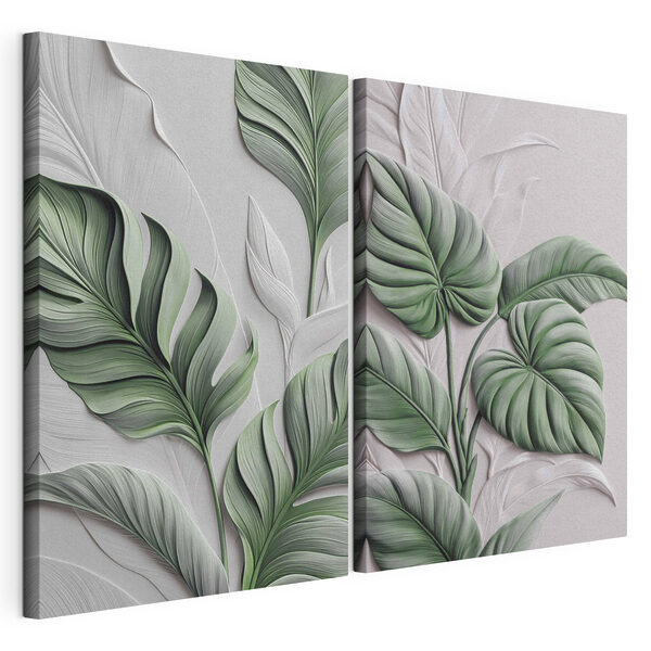 Lámina modular sobre lienzo - Hojas frondosas en un diseño armonioso