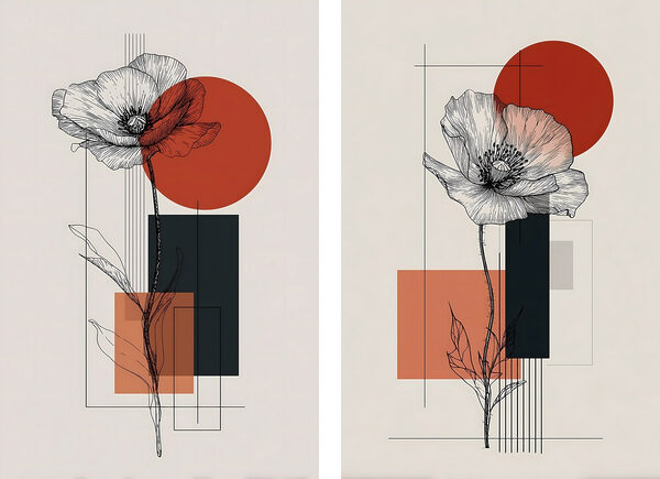 Collage of flowers and geometric shapes