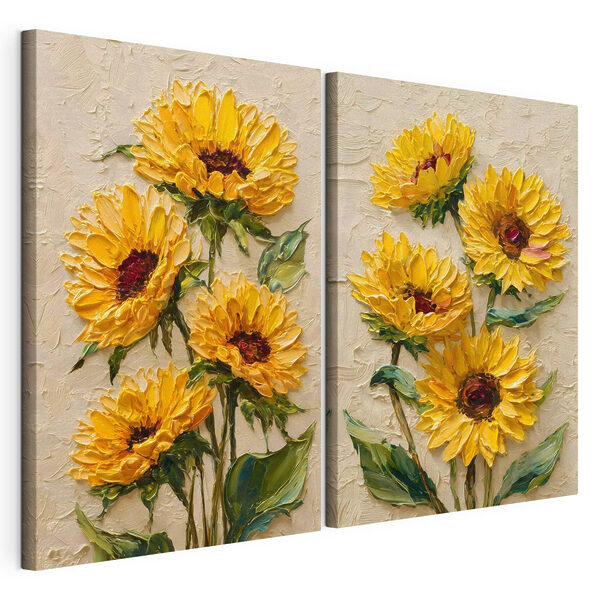 Lámina modular sobre lienzo Lámina modular sobre lienzo Girasoles de colores vivos en plena floración (SKU: m30534)