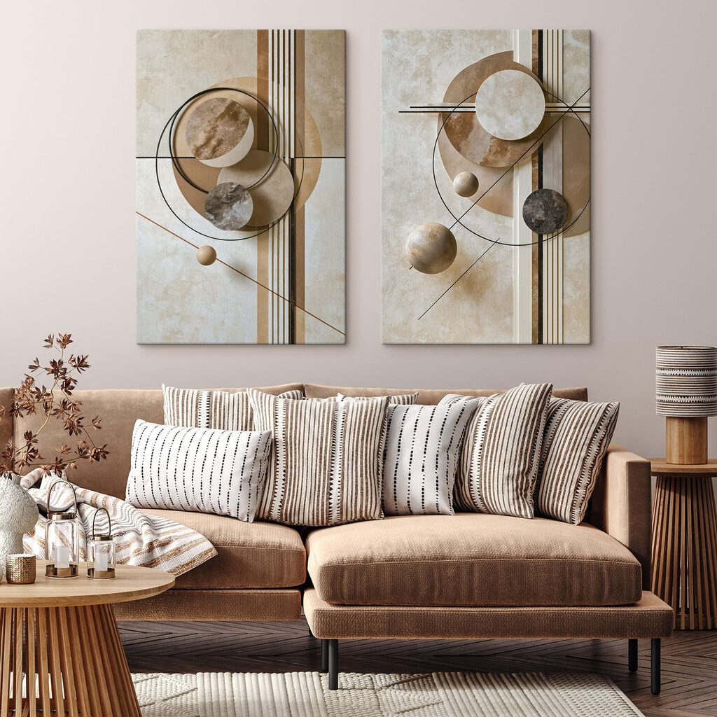 Collage of art with circles and lines
