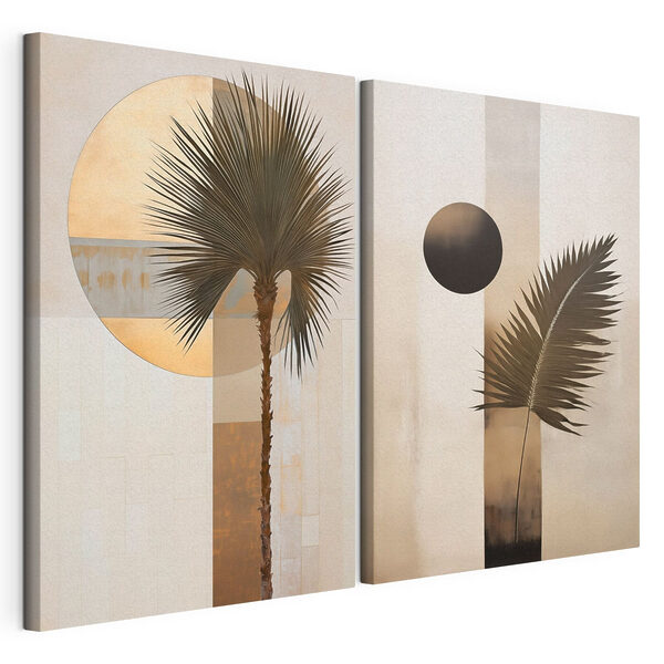 Lámina modular sobre lienzo - Abstracción artística tropical en tonos neutros