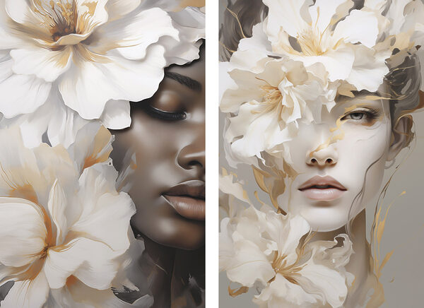 Woman with flowers around her face