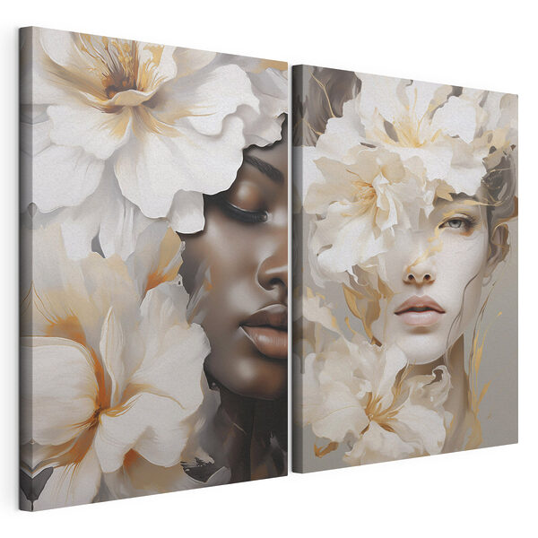 Lámina modular sobre lienzo Lámina modular sobre lienzo Mujer con flores alrededor de la cara (SKU: m30554)