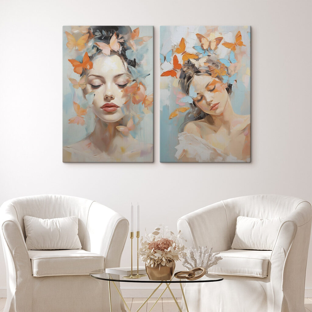 Collage of a woman with butterflies in her hair