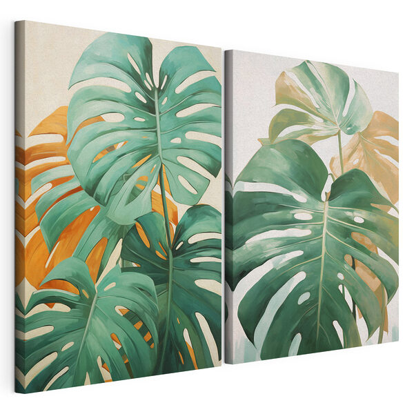 Lámina modular sobre lienzo Hojas de un verde intenso en tonos vivos