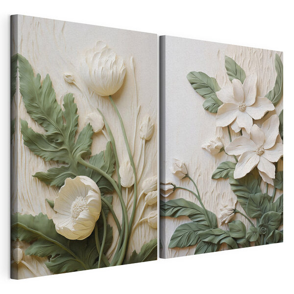 Lámina modular sobre lienzo Lámina modular sobre lienzo Exposición de delicadas obras de arte en relieve con motivos florales (SKU: m30584)