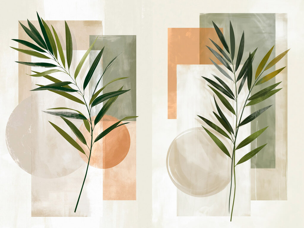 Painting of leaves and squares