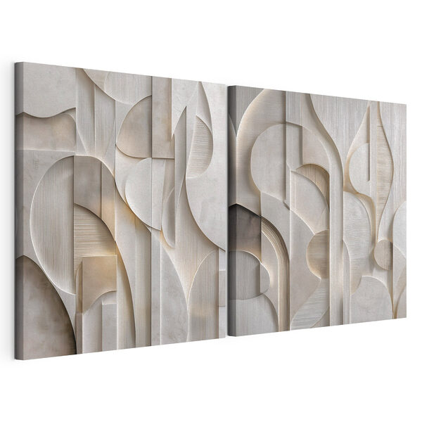Lámina modular sobre lienzo Lámina modular sobre lienzo Curvas abstractas en tonos suaves y neutros (SKU: m30728)