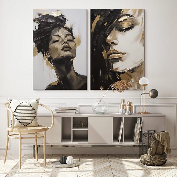 Collage of a woman's face and a painting of a woman's face