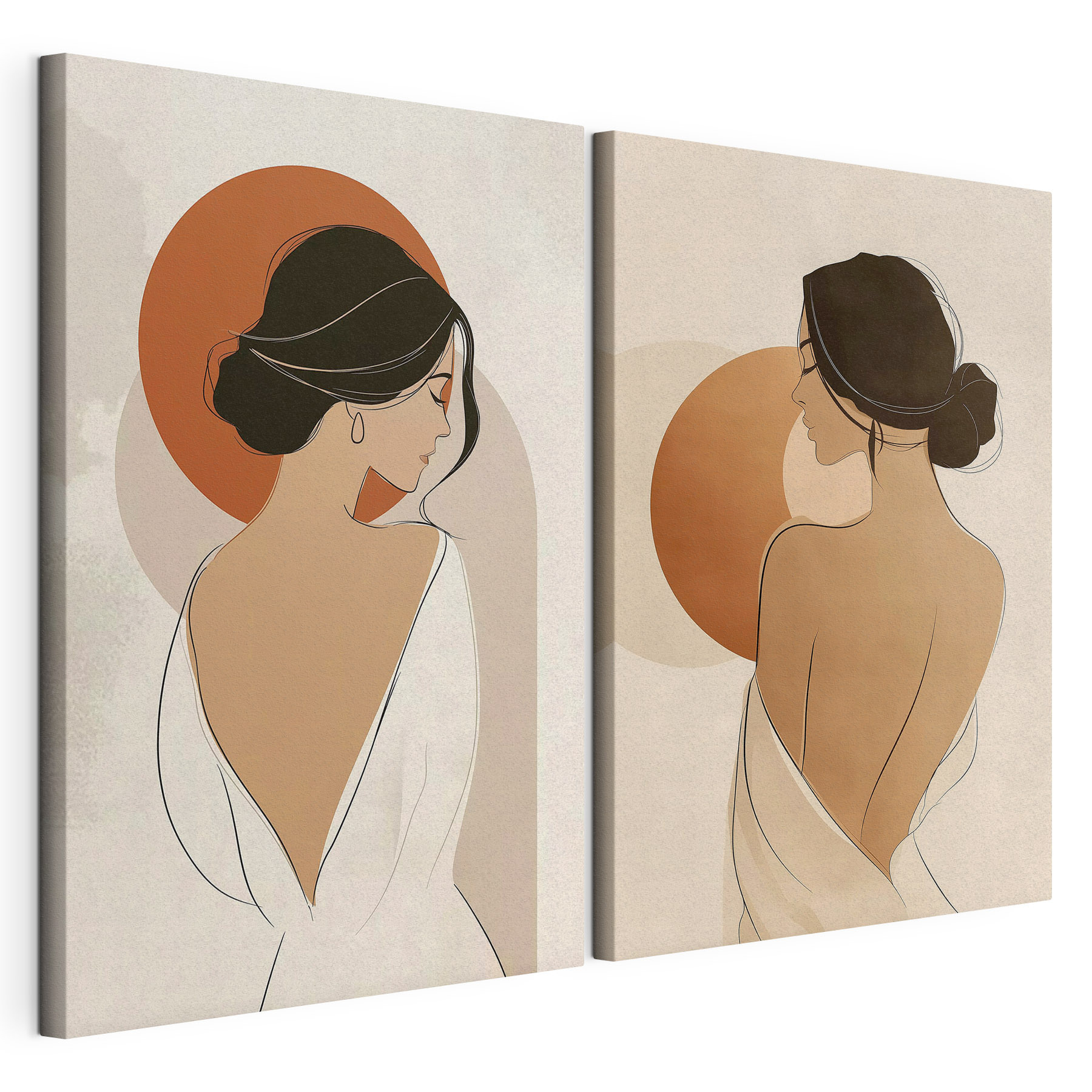 Woman in white and brown dresses