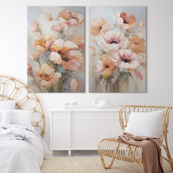 Painting of flowers on a blue background