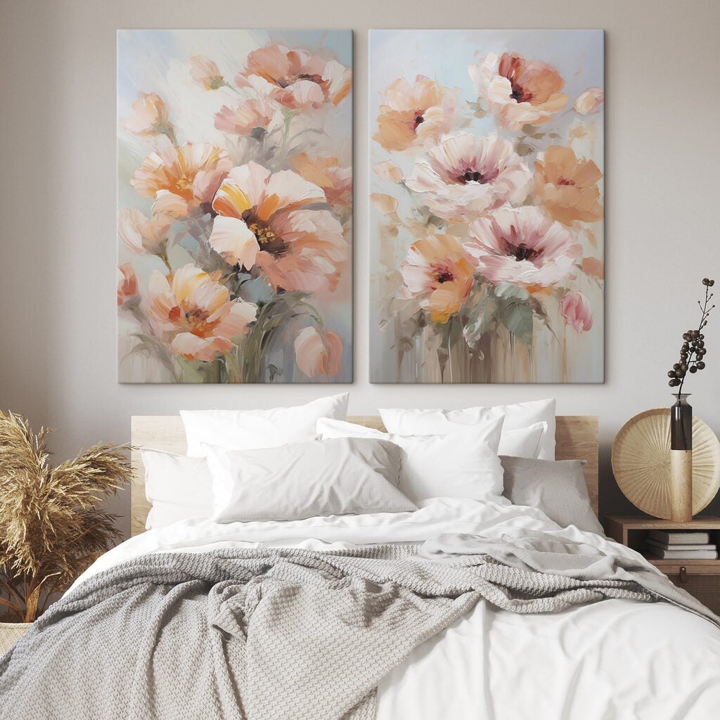 Painting of flowers on a blue background