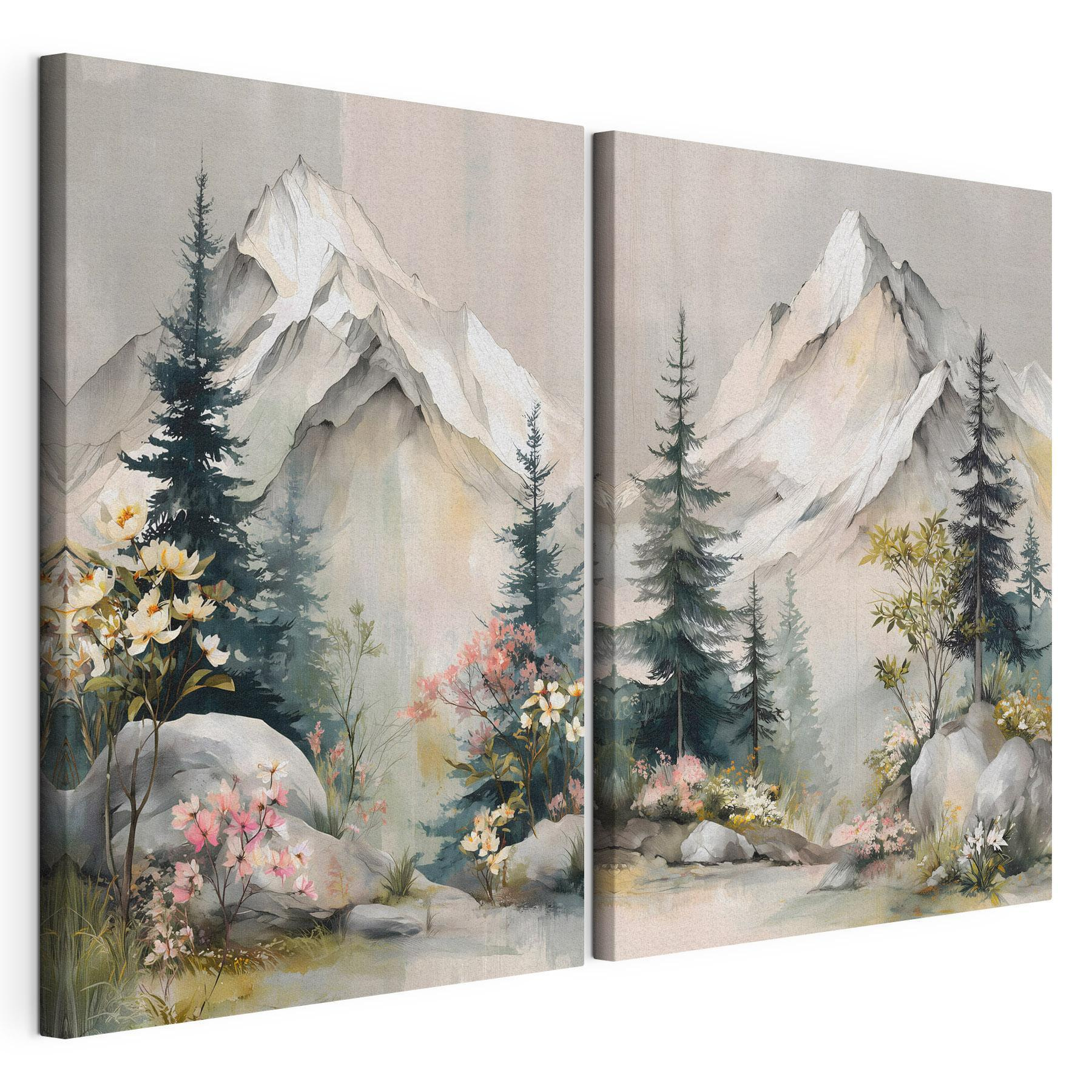 Painting of mountains and trees