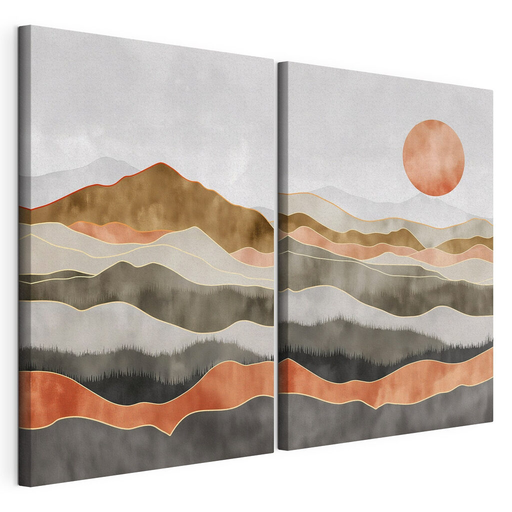Painting of hills and sun