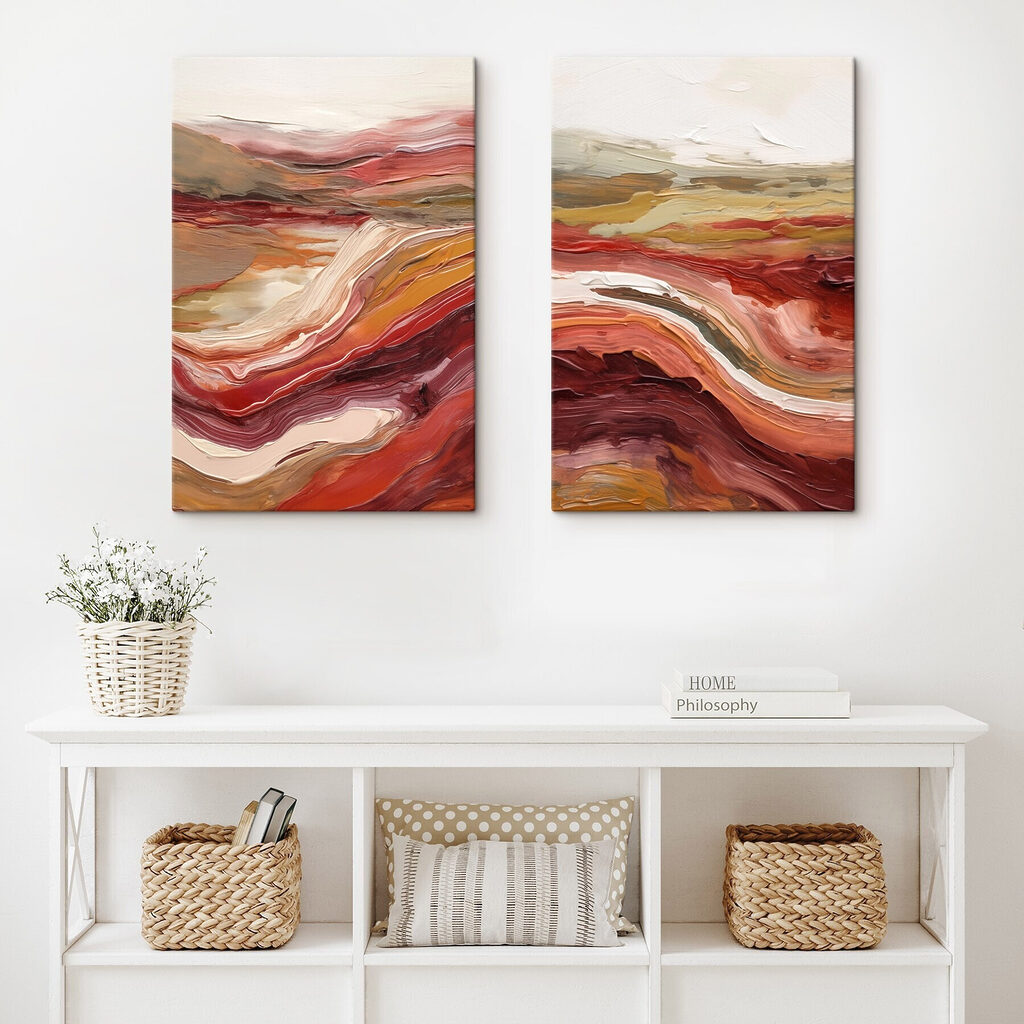 Painting of red and white waves