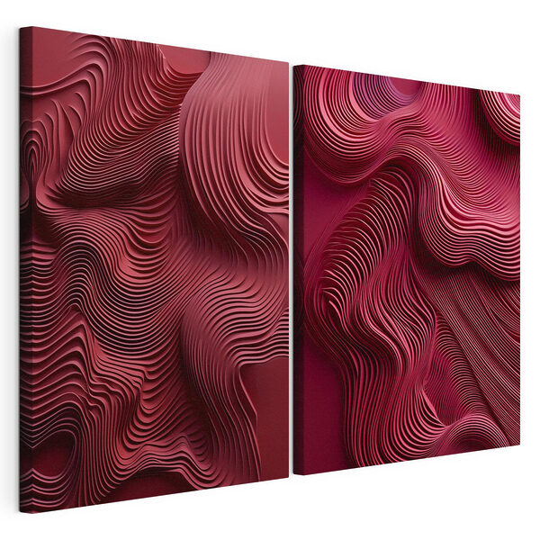 Lámina modular sobre lienzo Líneas onduladas rojas y rosas