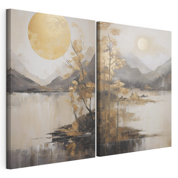 Lámina modular sobre lienzo Lámina modular sobre lienzo Cuadro que representa un paisaje con la luna y las montañas (SKU: m30863)