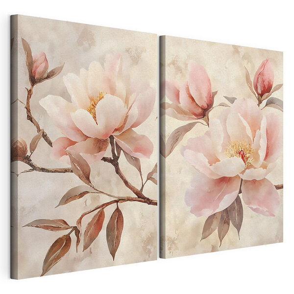 Lámina modular sobre lienzo Delicadas flores en tonos suaves