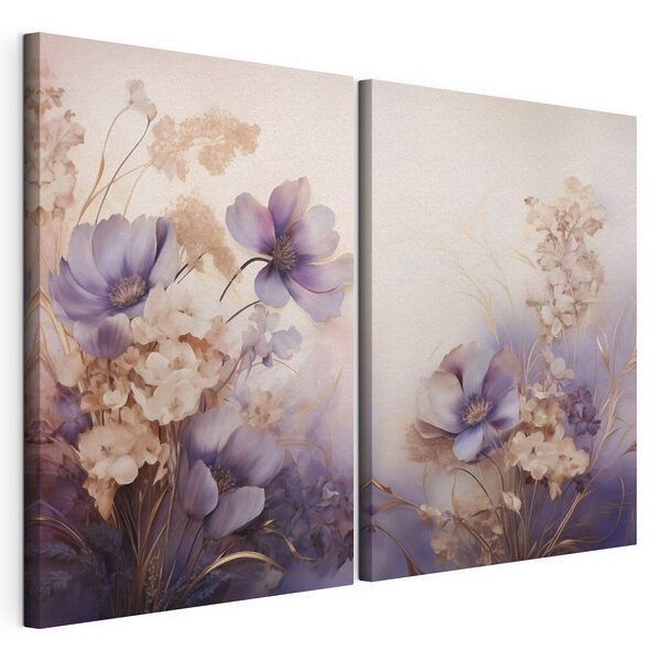 Lámina modular sobre lienzo Delicadas flores en suaves tonos pastel