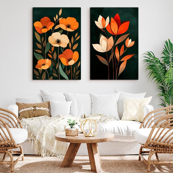 Painting of flowers on a black background